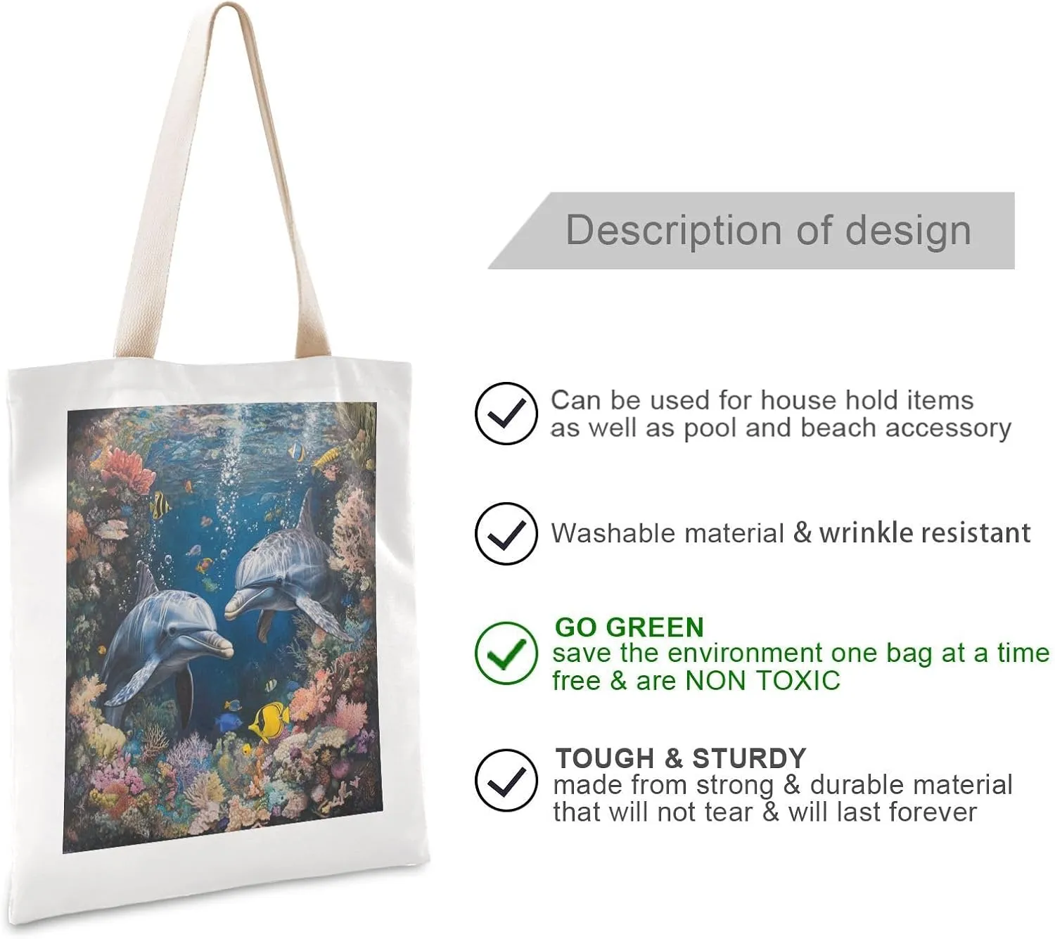 JSTEL Canvas Tote Bag for Women with Pocket,Canvas Tote Purse Shopping Bag