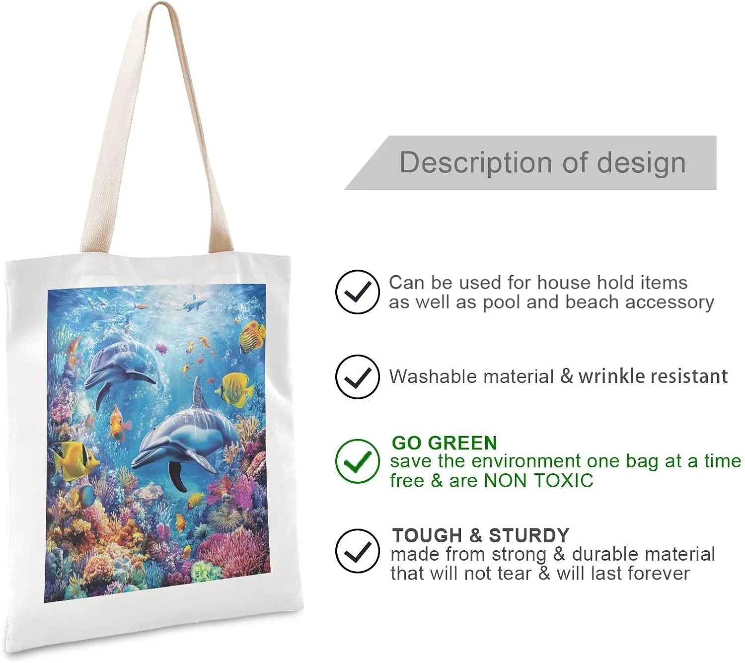 JSTEL Canvas Tote Bag for Women with Pocket,Canvas Tote Purse Shopping Bag
