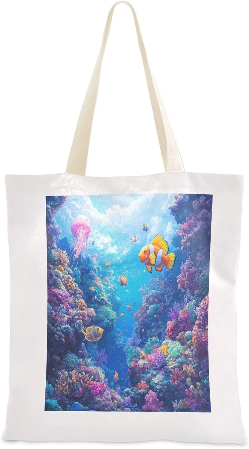 JSTEL Canvas Tote Bag for Women with Pocket,Canvas Tote Purse Shopping Bag