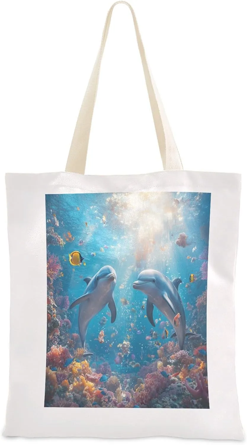 JSTEL Canvas Tote Bag for Women with Pocket,Canvas Tote Purse Shopping Bag