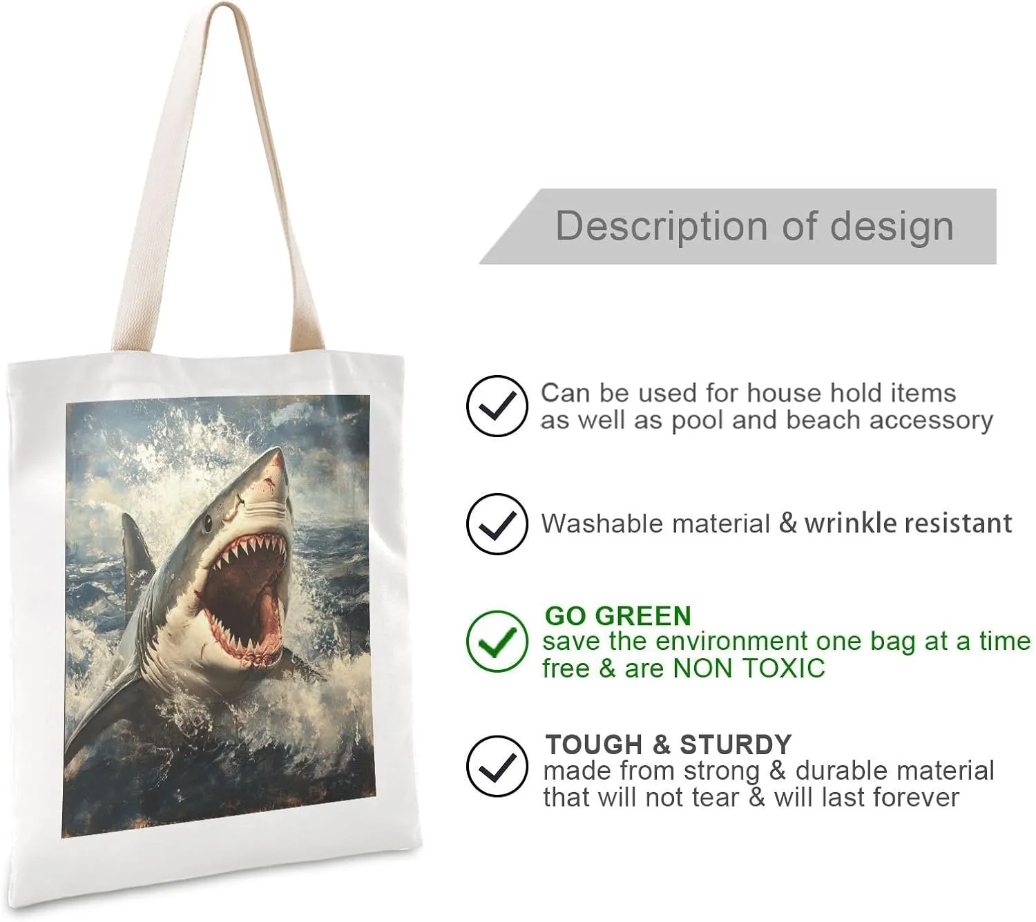 JSTEL Canvas Tote Bag for Women with Pocket,Canvas Tote Purse Shopping Bag