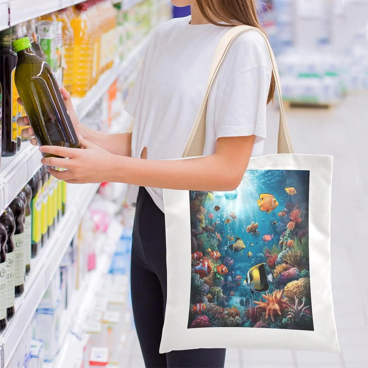 JSTEL Canvas Tote Bag for Women with Pocket,Canvas Tote Purse Shopping Bag