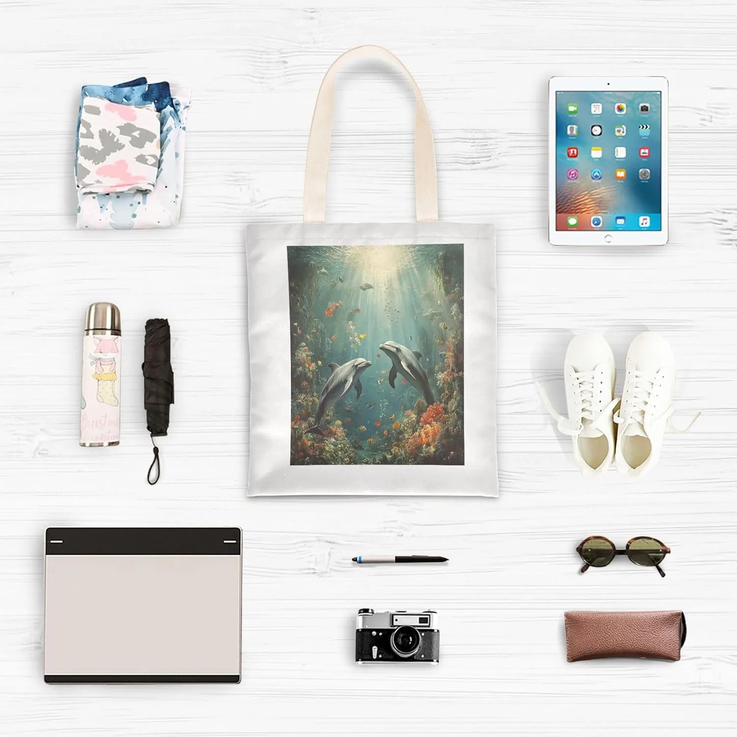 JSTEL Canvas Tote Bag for Women with Pocket,Canvas Tote Purse Shopping Bag