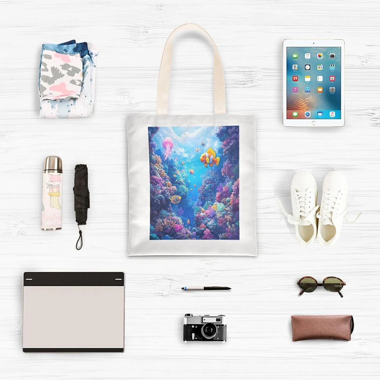 JSTEL Canvas Tote Bag for Women with Pocket,Canvas Tote Purse Shopping Bag