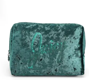Juicy Couture Women's Cosmetics Bag - Travel Makeup and Toiletries Clutch Wedge Pouch, Green Crushed Velvet