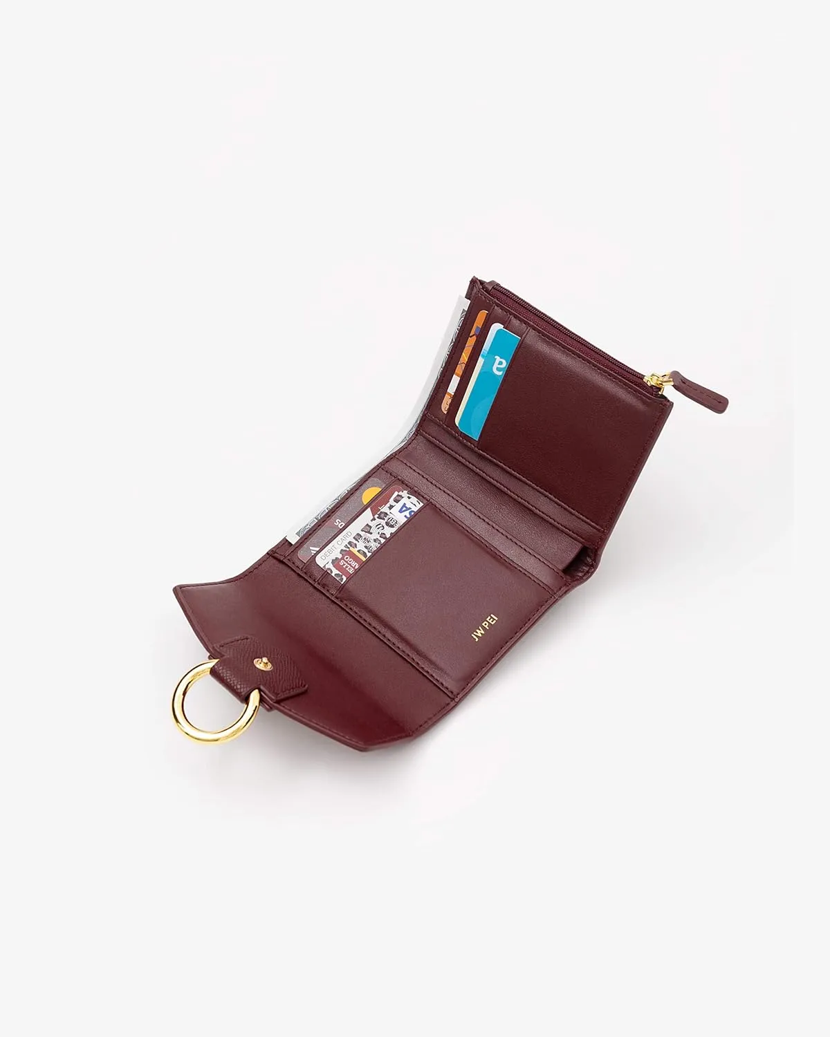 JW PEI Small Wallet Purse Ultra Slim Vegan Leather Cards Holder Travel Purse for Women (Wine Red)