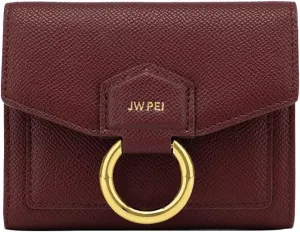 JW PEI Small Wallet Purse Ultra Slim Vegan Leather Cards Holder Travel Purse for Women (Wine Red)