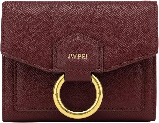 JW PEI Small Wallet Purse Ultra Slim Vegan Leather Cards Holder Travel Purse for Women (Wine Red)