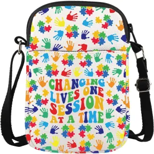 JXGZSO Autism Awareness Gift Changing Lives One Session At A Time Crossbody Bag ABA SLP OT Therapist Gift