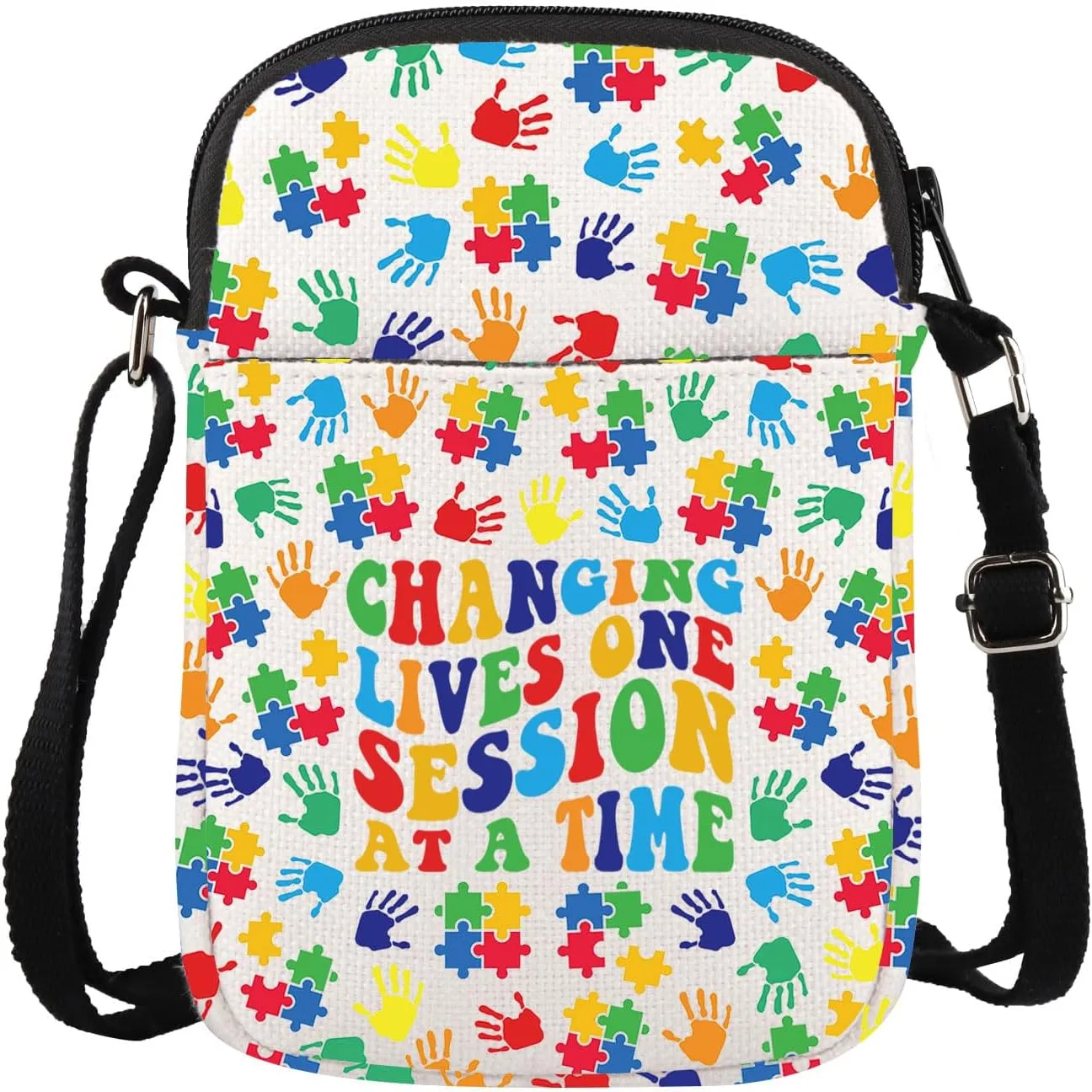 JXGZSO Autism Awareness Gift Changing Lives One Session At A Time Crossbody Bag ABA SLP OT Therapist Gift