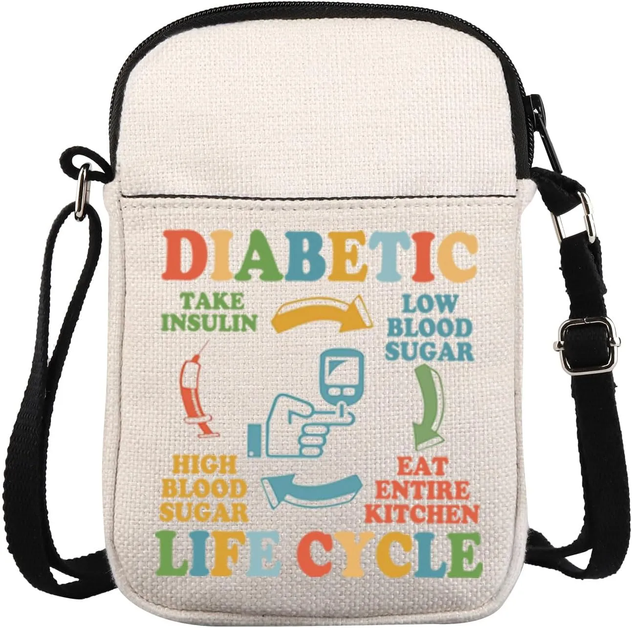 JXGZSO Diabetes Insulin Crossbody Bag Diabetic Life Shoulder Bag Diabetes Awareness Gift Fight Diabetes Gift