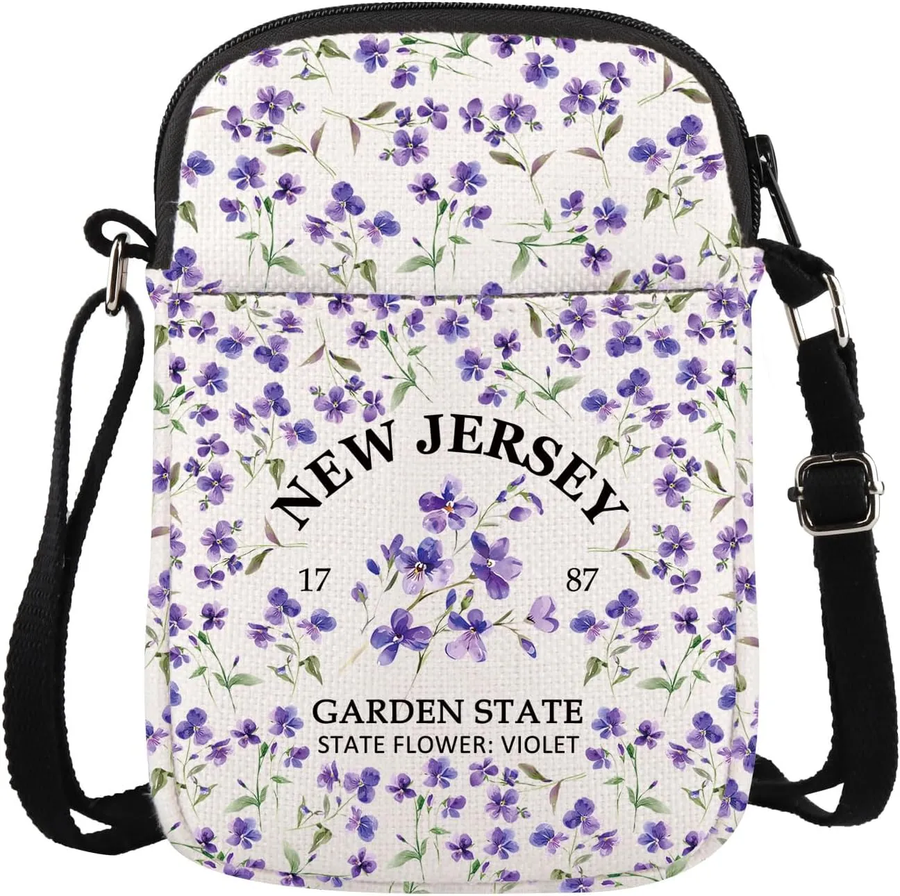 JXGZSO New Jersey Violet Crossbody Bag Violet Shoulder Bag Violet Lovers Gift Flower Lovers Gift New Jersey Souvenir Gift
