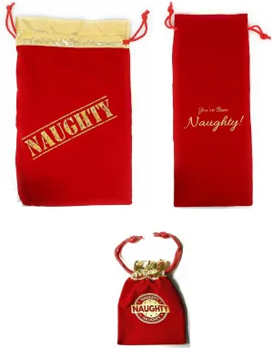 K-Kraft Christmas Velvet Stocking Gift Bags - Naughty or Nice Holiday Treat Bags, 3 Reusable Christmas Party Gift or Favors