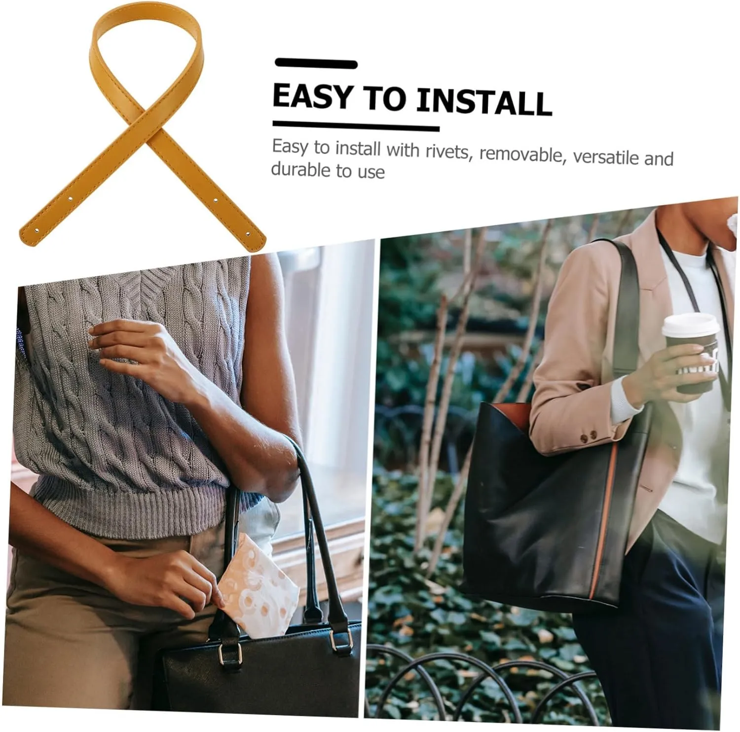 KAILIKETIY 2 Set Rivet Strap with Straps Handbag Replacement Strap Handles Belt Bag for The Tote Bag Tote Bags Handle Repair Accessories Bag Supplies Leather Bag Strap Yellow