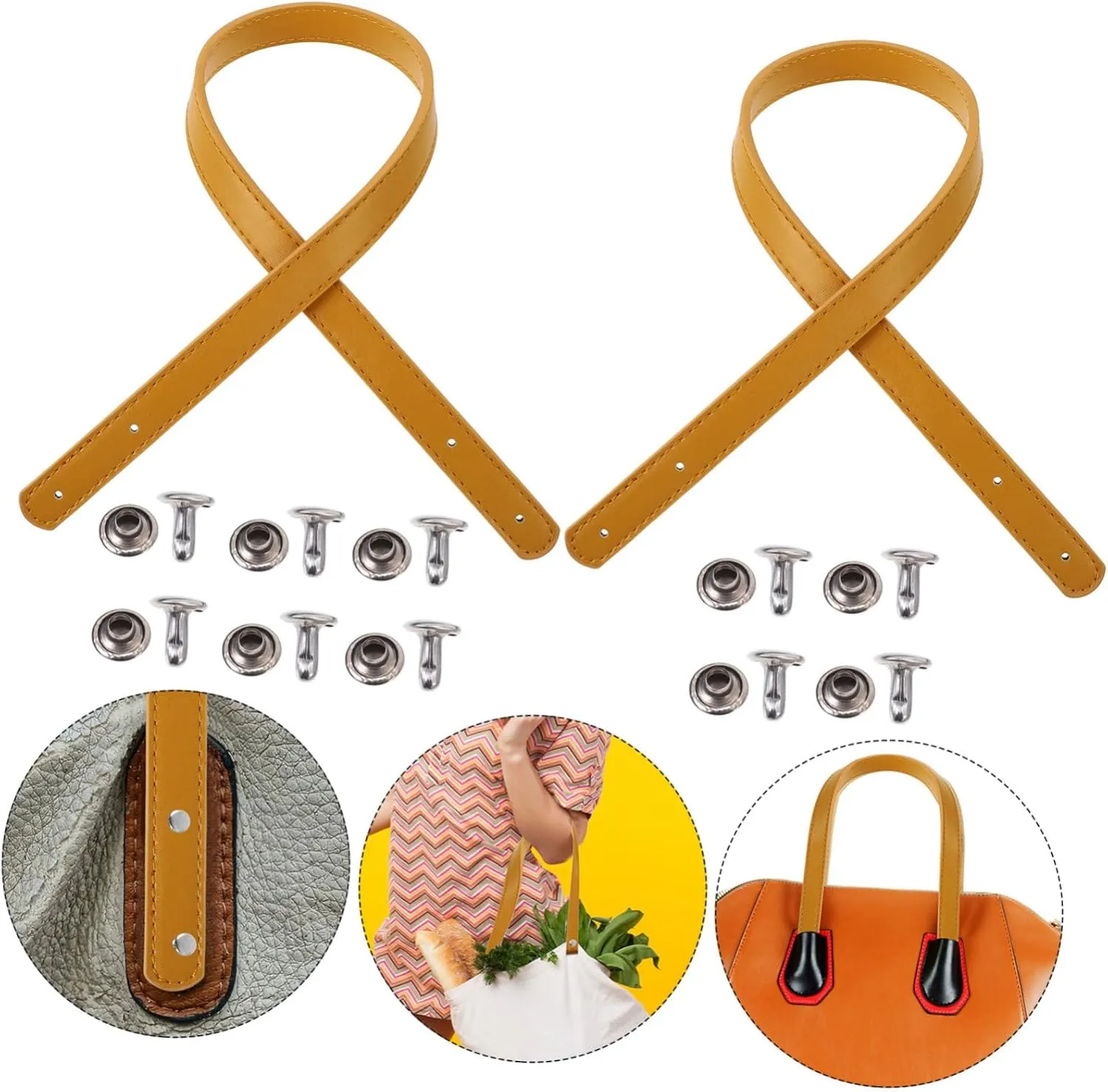 KAILIKETIY 2 Set Rivet Strap with Straps Handbag Replacement Strap Handles Belt Bag for The Tote Bag Tote Bags Handle Repair Accessories Bag Supplies Leather Bag Strap Yellow