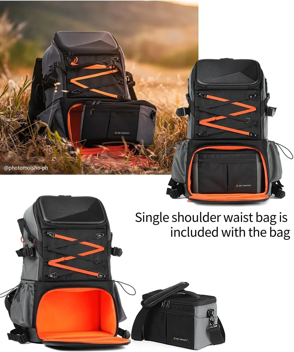 K&F Concept Camera Bag EVA Waterproof 2 in 1Camera Backpack Shoulder Bag 32L Large Capacity with Rain Cover Storage for 15.6" Laptop for Photography