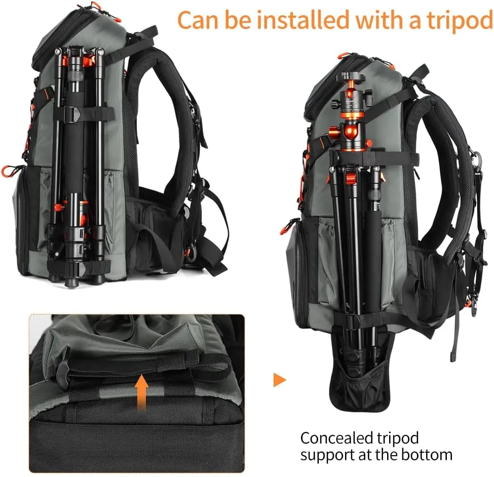 K&F Concept Camera Bag EVA Waterproof 2 in 1Camera Backpack Shoulder Bag 32L Large Capacity with Rain Cover Storage for 15.6" Laptop for Photography