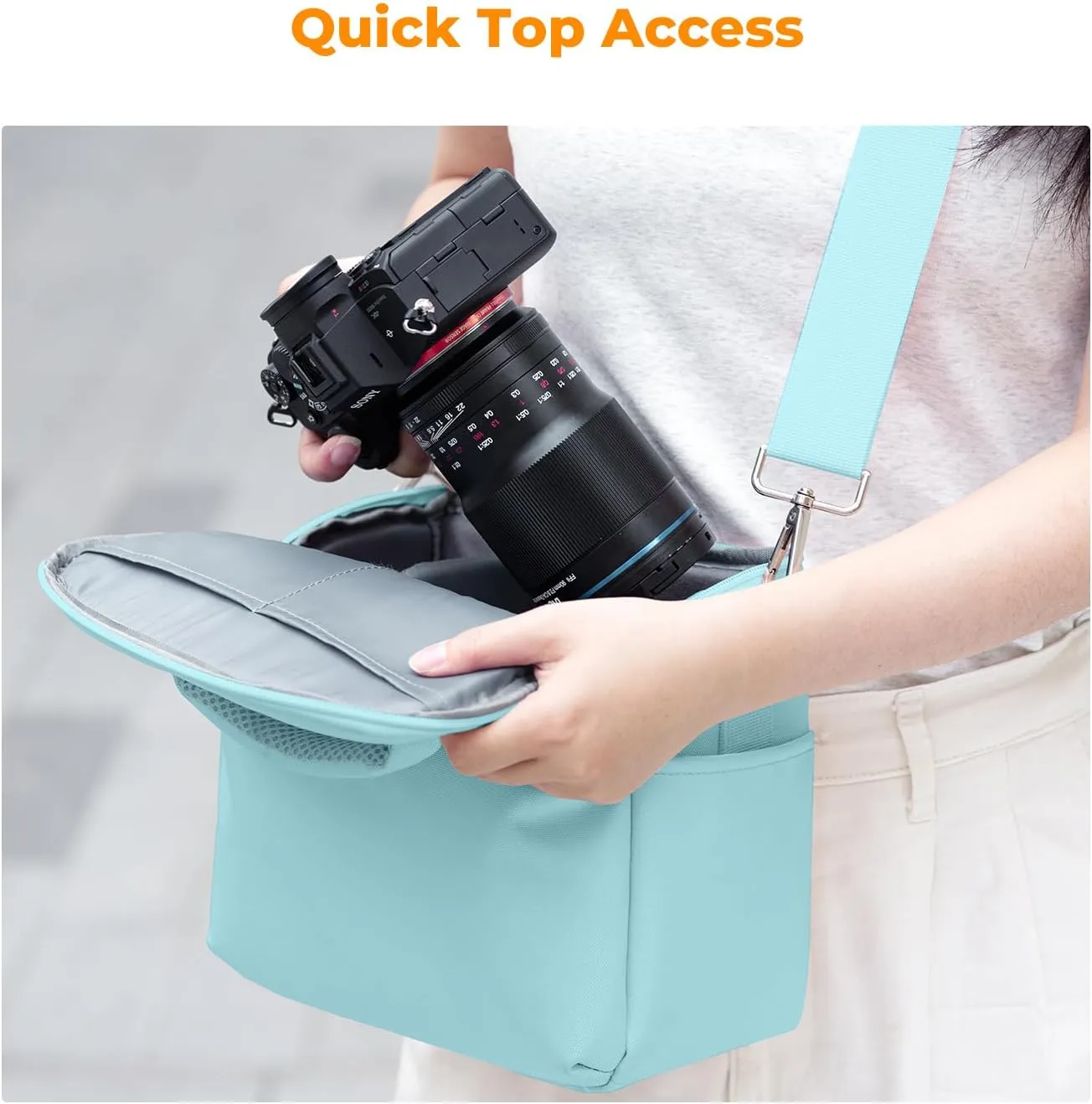 K&F Concept Camera Sling Bag Small Crossbody Camera Case DSLR/SLR/Cute Compact Shoulder Photography Bags for Photographers-Blue