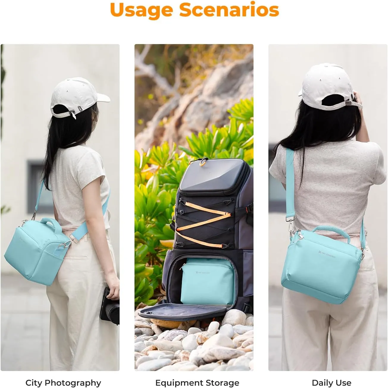 K&F Concept Camera Sling Bag Small Crossbody Camera Case DSLR/SLR/Cute Compact Shoulder Photography Bags for Photographers-Blue