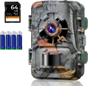 K&F Concept Trail Camera 24MP 1296P, Game Camera with No Glow Night Vision Motion Activated IP66 Waterproof for Wildlife Monitoring, 0.2s Trigger Time,120° Wide Lens, Free 64GB SD Card & 4*Batteries