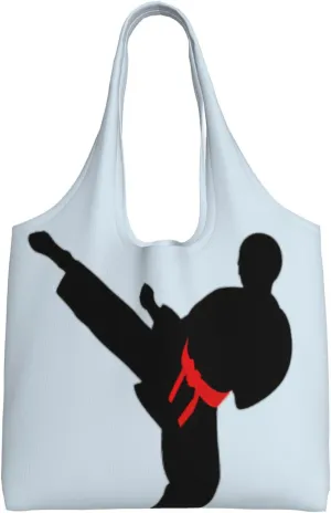 Karate Boy Vector Changeable Belt Color Print Canvas Tote Bag Aesthetic For Women Teacher Shopping Giving Bag For Mother'S Day
