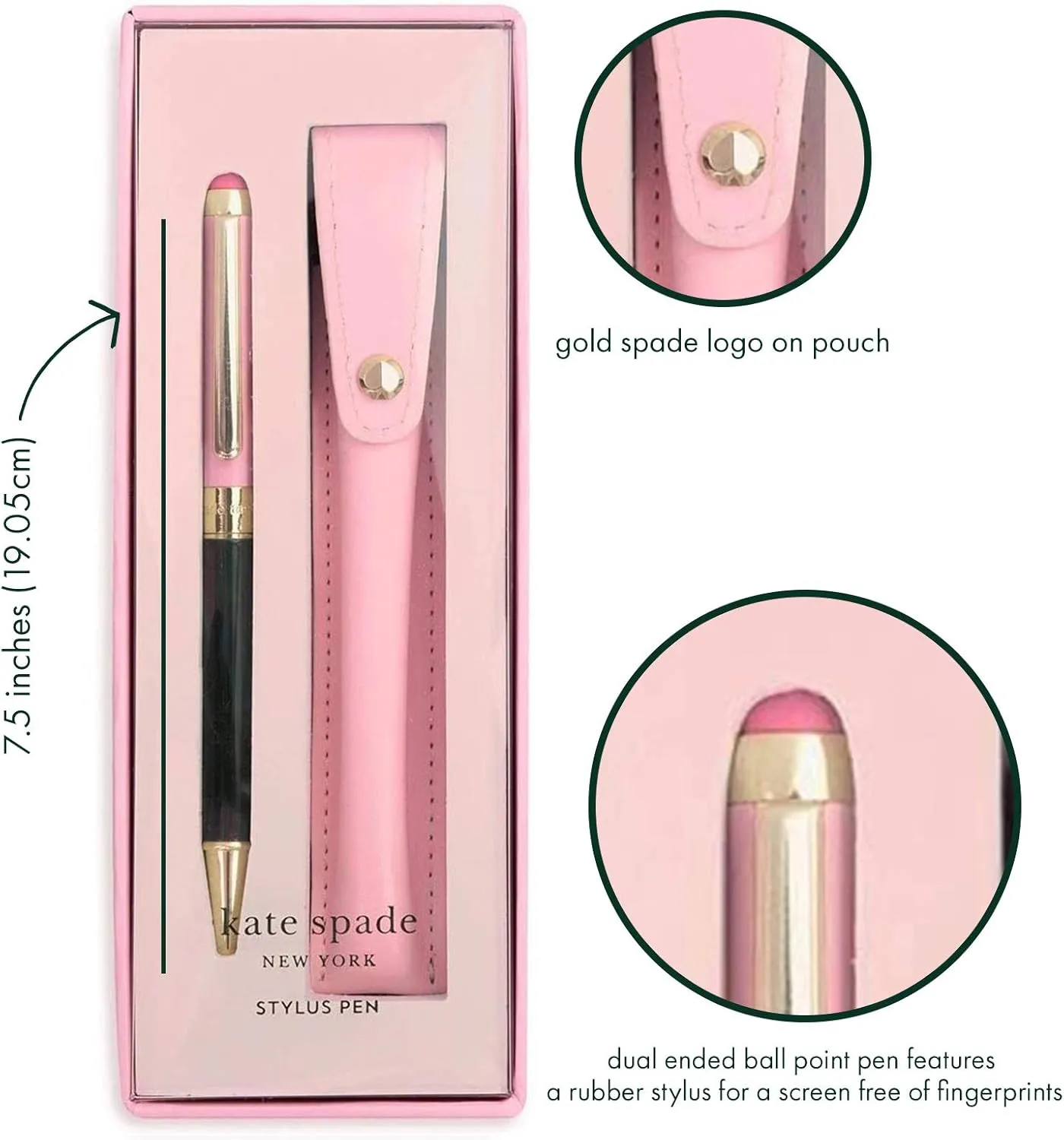 Kate Spade New York Stylus Pen for Touch Screens, Metal Ballpoint Pen with Black Ink and Storage Pouch, Colorblock