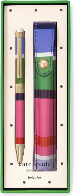 Kate Spade New York Stylus Pen for Touch Screens, Metal Ballpoint Pen with Black Ink and Storage Pouch (Sunny Day Stripe)