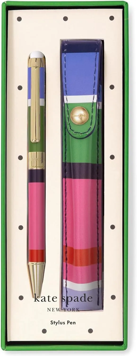 Kate Spade New York Stylus Pen for Touch Screens, Metal Ballpoint Pen with Black Ink and Storage Pouch (Sunny Day Stripe)