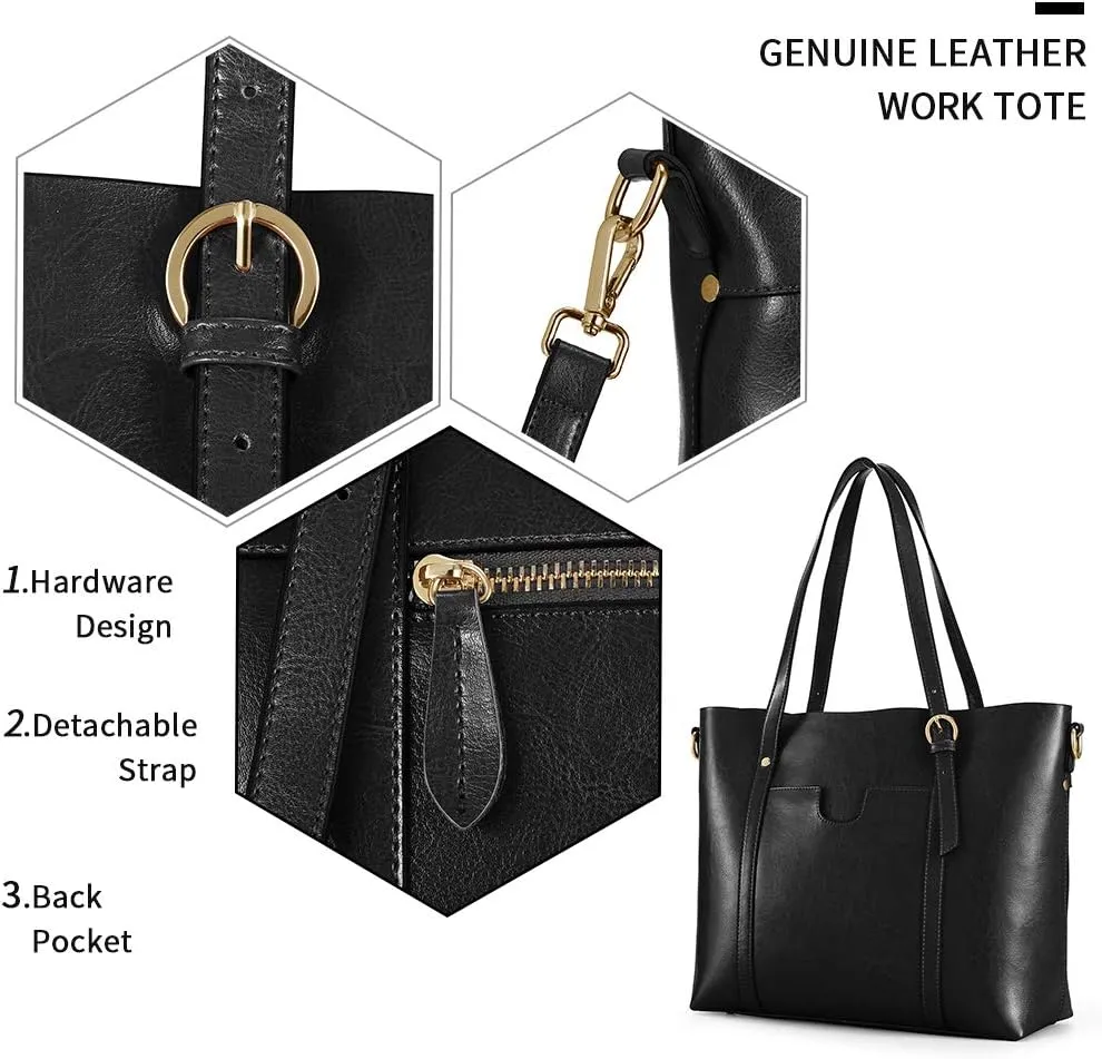 Kattee Genuine Leather Women Tote Bag Soft Handbags Vintage Shoulder Purses Fashion Top Handle Bag Large Capacity