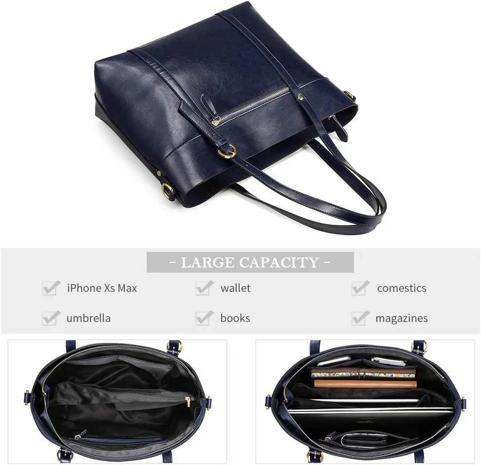 Kattee Genuine Leather Women Tote Bag Soft Handbags Vintage Shoulder Purses Fashion Top Handle Bag Large Capacity