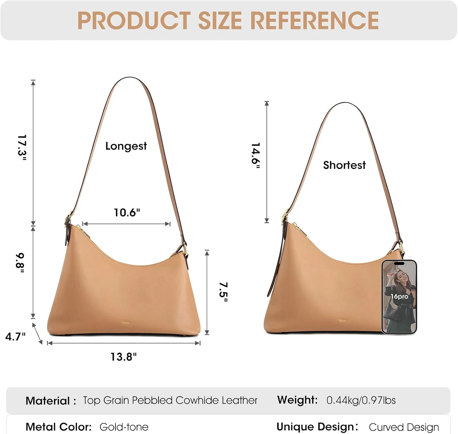Kattee Hobo Bags for Women Trendy, Soft Leather Handbags and Purses,Shoulder Tote Curved Designer Bag with Card Pocket