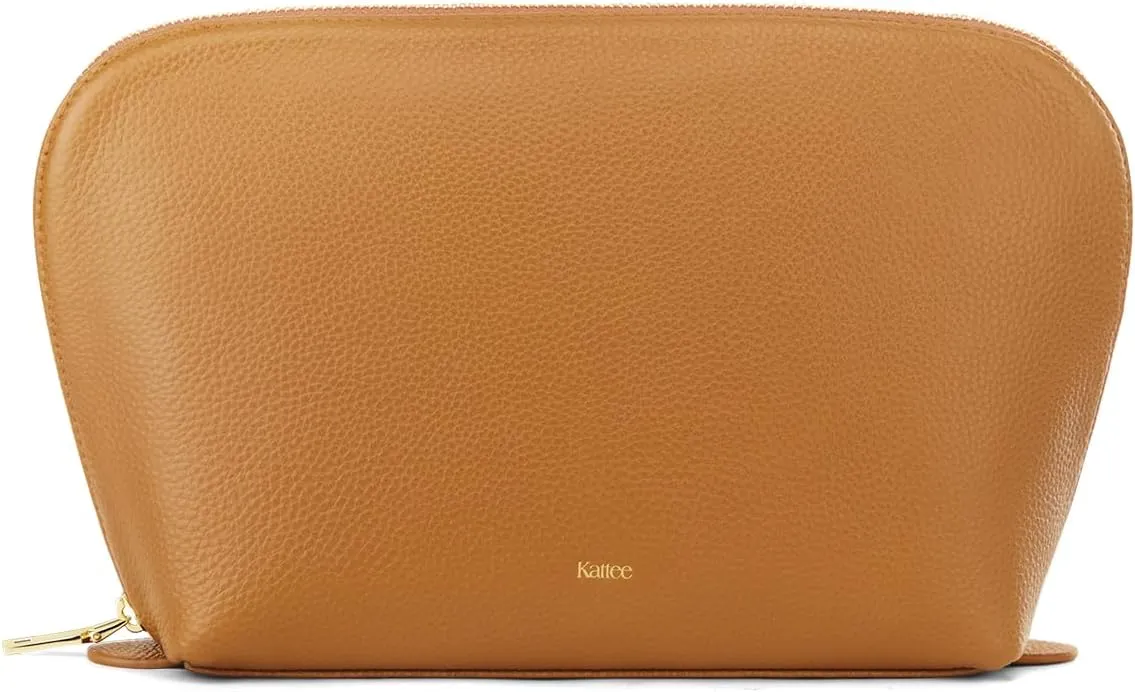 Kattee Leather Makeup Bag, Travel Cosmetic Bag Set, Toiletry Bag Organizer for Women, 1-PACK, Large, Brown