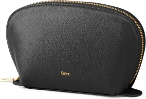 Kattee Leather Makeup Bag, Travel Cosmetic Bag Set, Toiletry Bag Organizer for Women, 1-PACK, Medium, Black