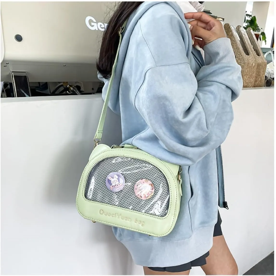 Kawaii Ita Crossbody Bag with Cat Ear & Pin Display Insert - Cute Small Shoulder Purse for Anime Cosplay