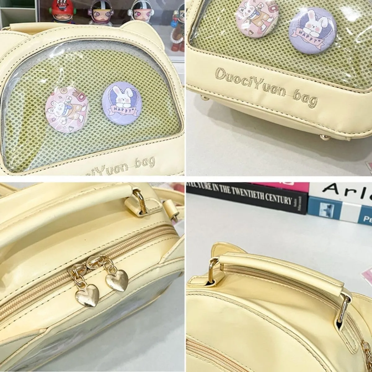 Kawaii Ita Crossbody Bag with Cat Ear & Pin Display Insert - Cute Small Shoulder Purse for Anime Cosplay