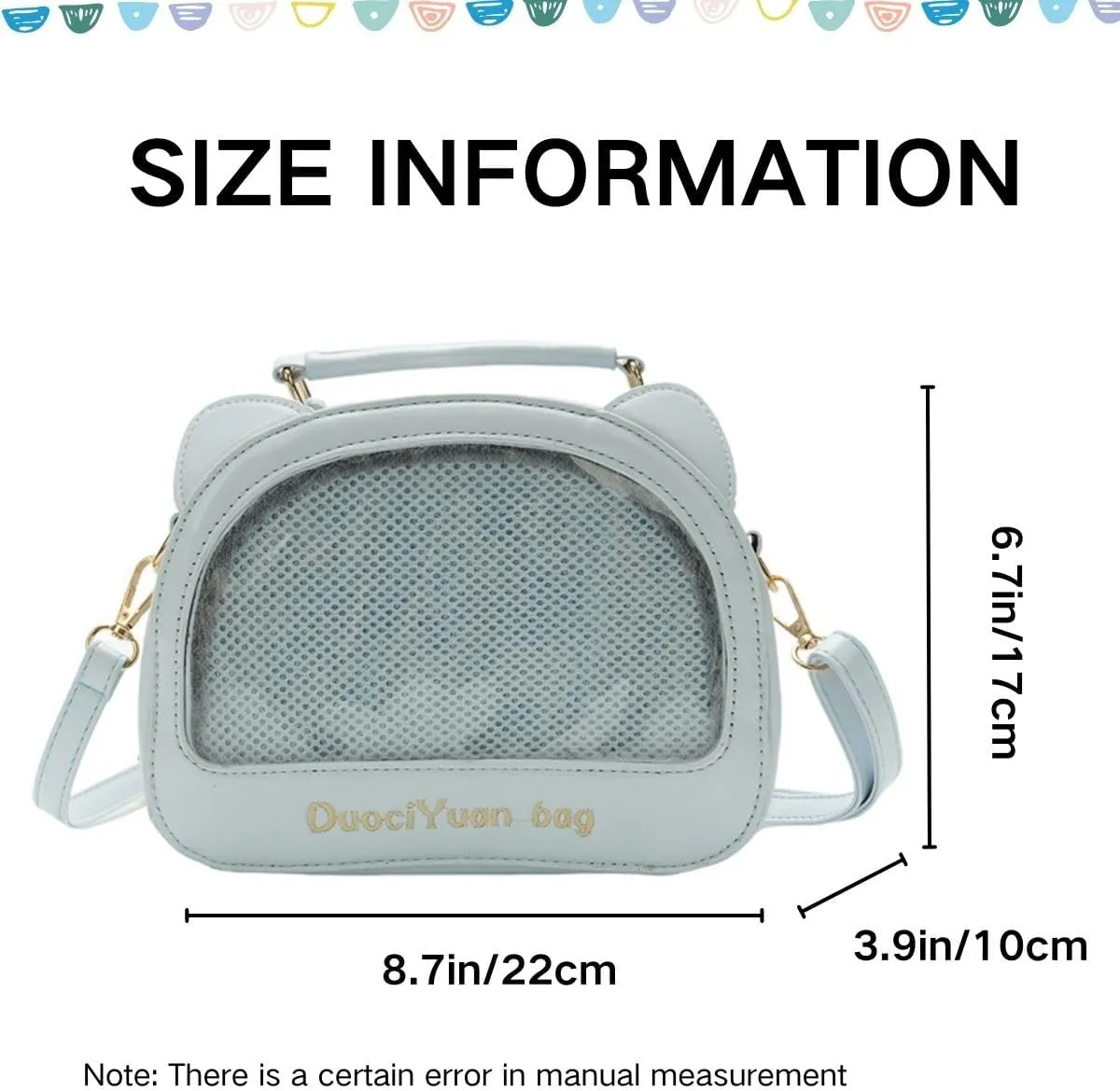 Kawaii Ita Crossbody Bag with Cat Ear & Pin Display Insert - Cute Small Shoulder Purse for Anime Cosplay