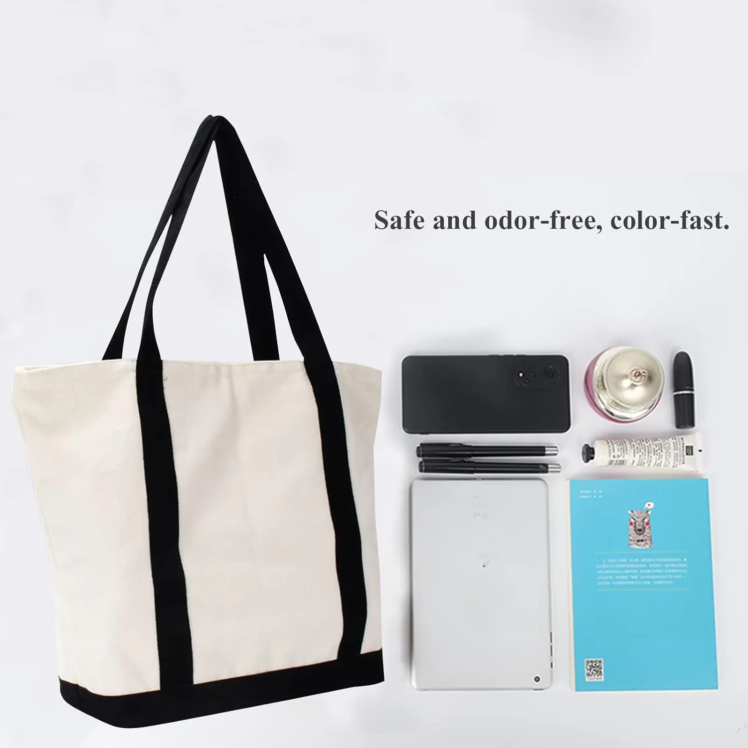kaxilu Black Zippered Canvas Tote Bag 16.5"x 14"x5" Heavy Duty Plain Tote Bags 4PCS Reusable Canvas Tote Bags Bulk Cloth Grocery Bags