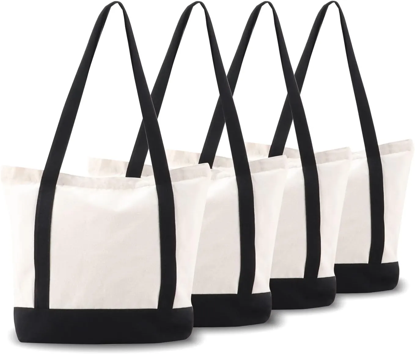 kaxilu Black Zippered Canvas Tote Bag 16.5"x 14"x5" Heavy Duty Plain Tote Bags 4PCS Reusable Canvas Tote Bags Bulk Cloth Grocery Bags