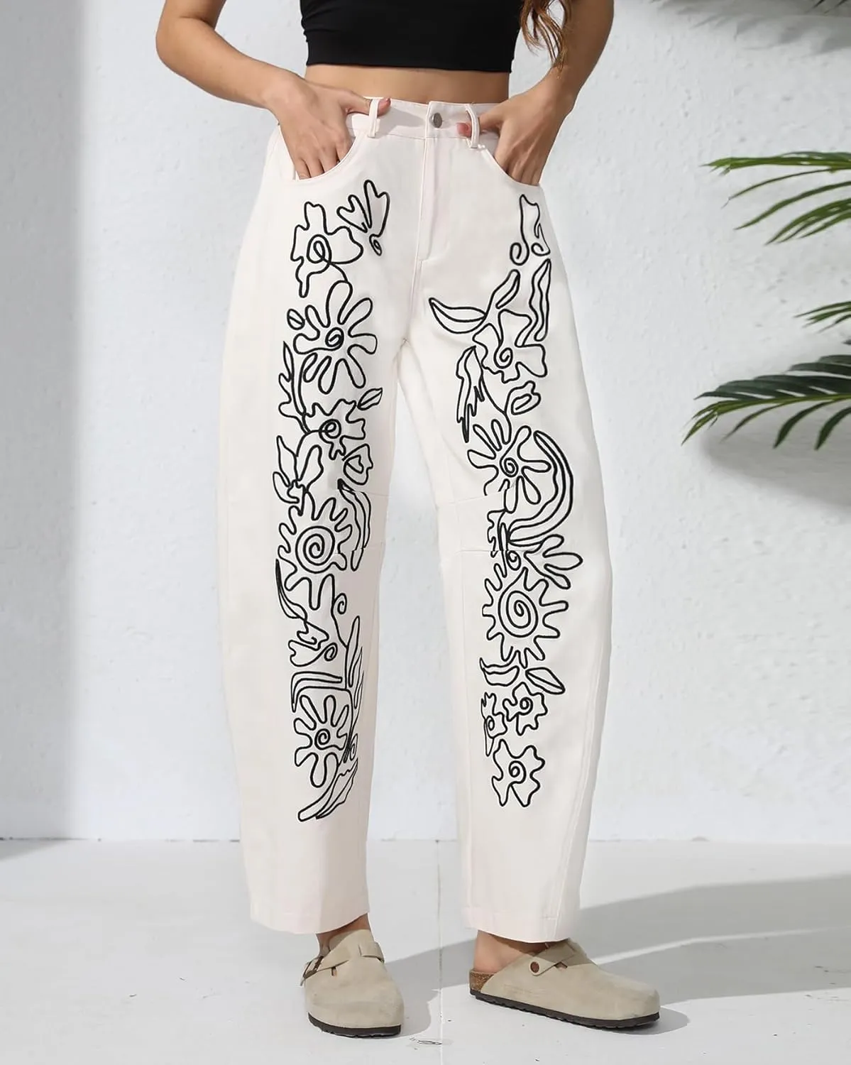 Kedera Embroidered Jeans for Women 2025 Baggy Boyfriend Jeans Barrel Leg Horseshoe Jeans Women Vintage Mid Rise Jeans