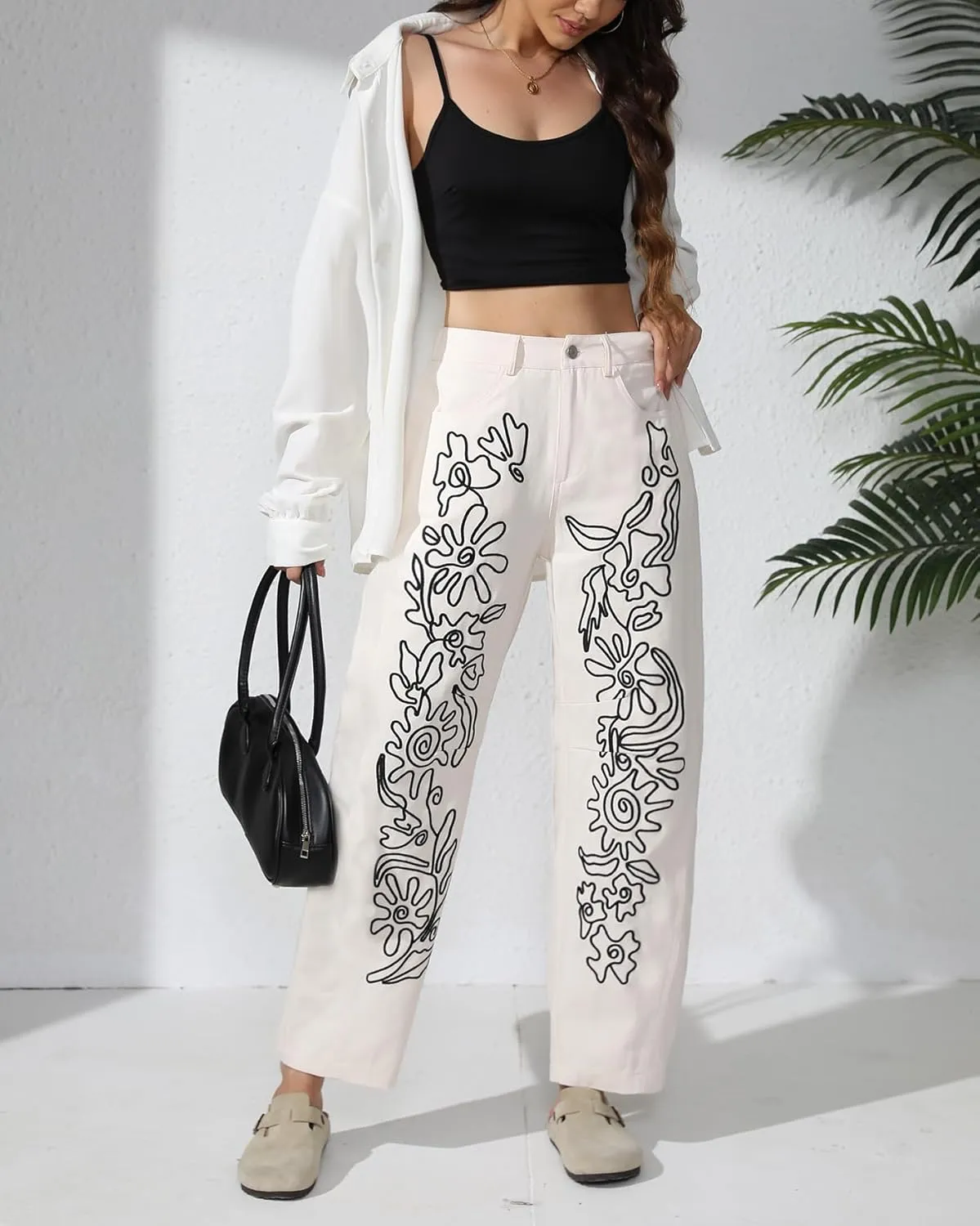 Kedera Embroidered Jeans for Women 2025 Baggy Boyfriend Jeans Barrel Leg Horseshoe Jeans Women Vintage Mid Rise Jeans
