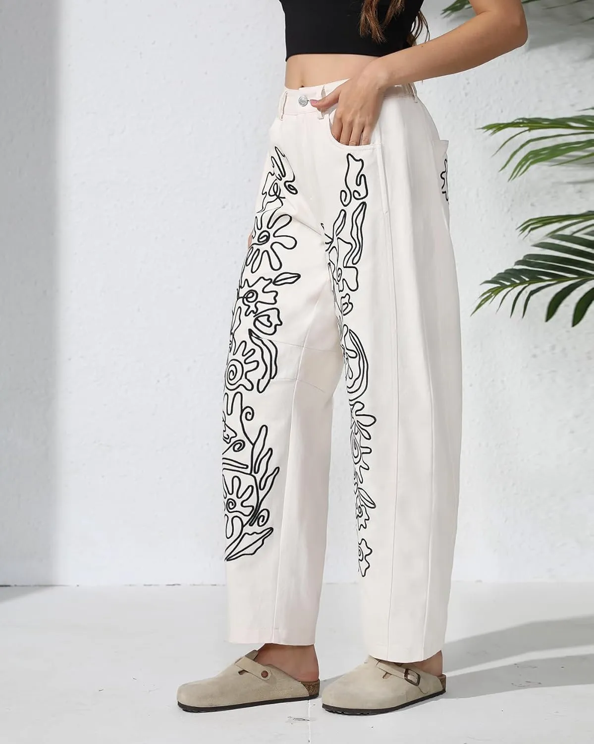 Kedera Embroidered Jeans for Women 2025 Baggy Boyfriend Jeans Barrel Leg Horseshoe Jeans Women Vintage Mid Rise Jeans