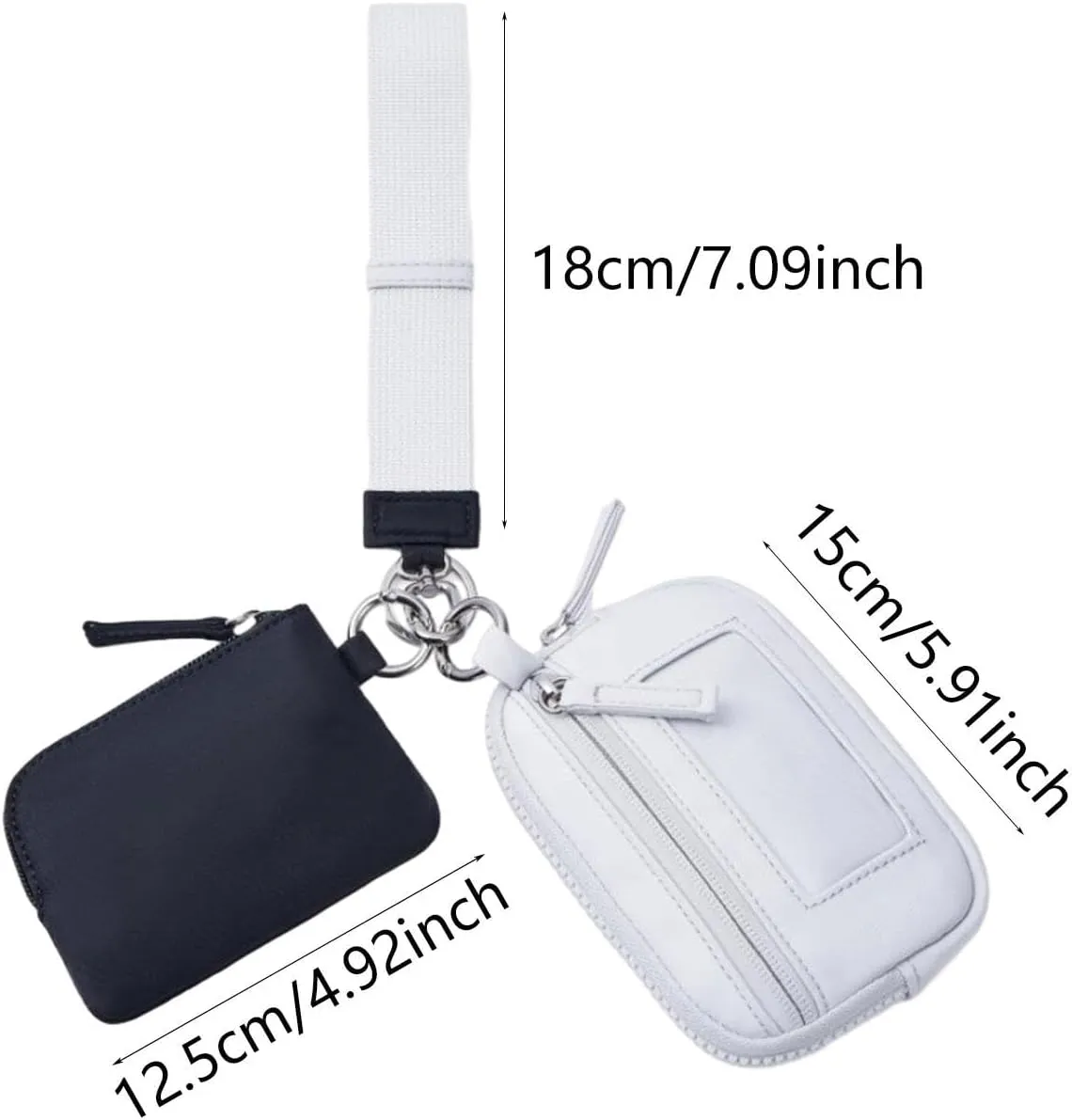 Keychain Wristlet Wallet Small Wallet with Keyring Bag Water Resistant Practical Purse Double Pouch for Birthday Gift Trekking, Black Gray