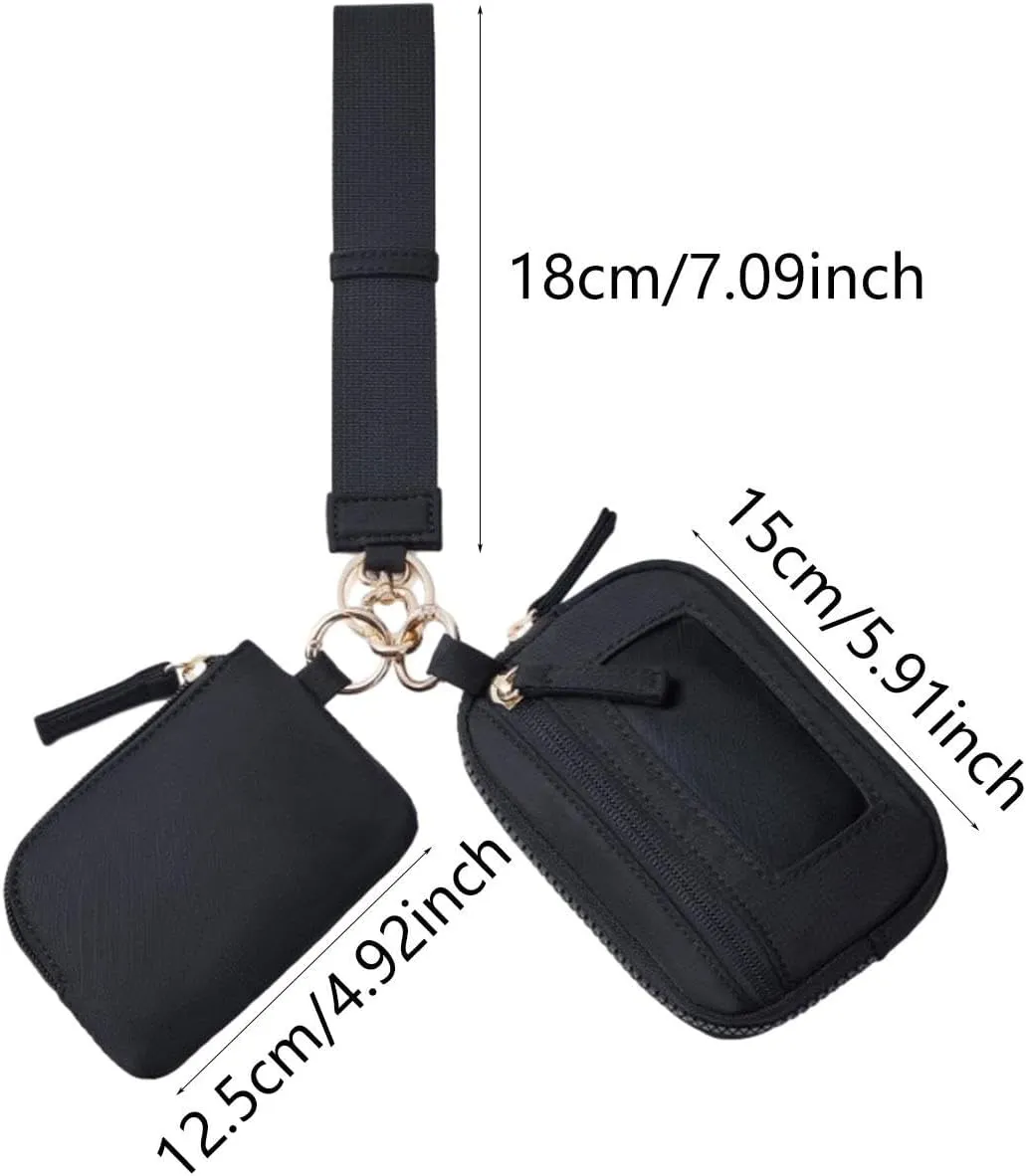 Keychain Wristlet Wallet Small Wallet with Keyring Organizer Waterproof Casual Women Men Purse for Party Shopping Backpacking, Black