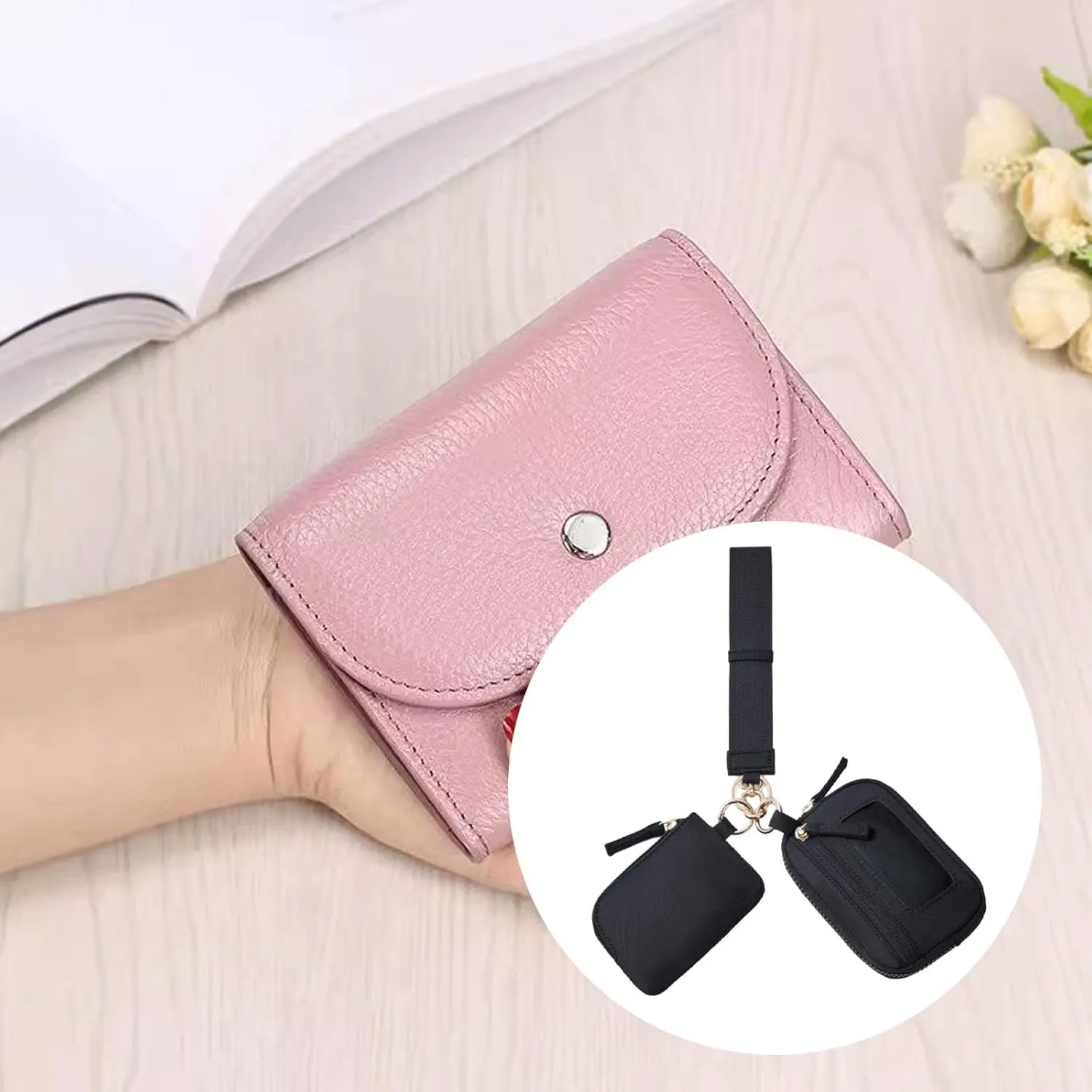 Keychain Wristlet Wallet Small Wallet with Keyring Organizer Waterproof Casual Women Men Purse for Party Shopping Backpacking, Black
