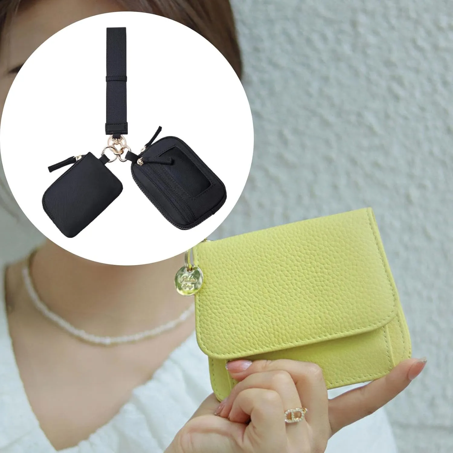 Keychain Wristlet Wallet Small Wallet with Keyring Organizer Waterproof Casual Women Men Purse for Party Shopping Backpacking, Black