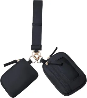 Keychain Wristlet Wallet Small Wallet with Keyring Organizer Waterproof Casual Women Men Purse for Party Shopping Backpacking, Black