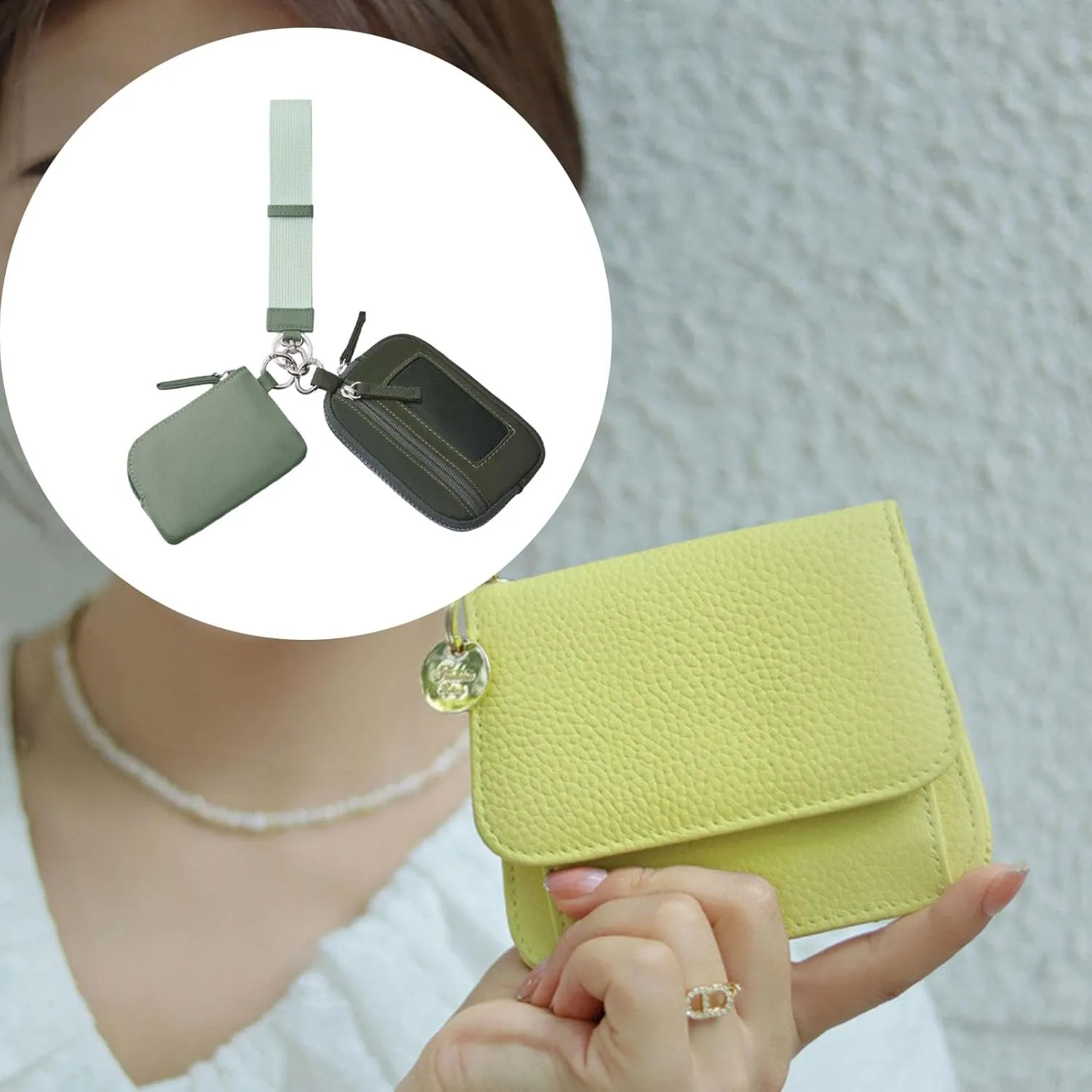 Keychain Wristlet Wallet Small Wallet with Keyring Organizer Waterproof Casual Women Men Purse for Party Shopping Backpacking, Green