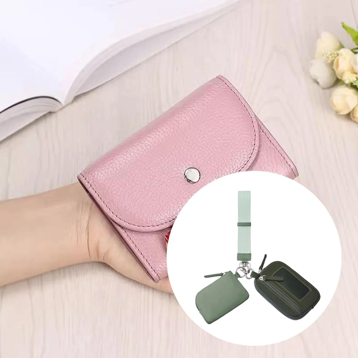 Keychain Wristlet Wallet Small Wallet with Keyring Organizer Waterproof Casual Women Men Purse for Party Shopping Backpacking, Green