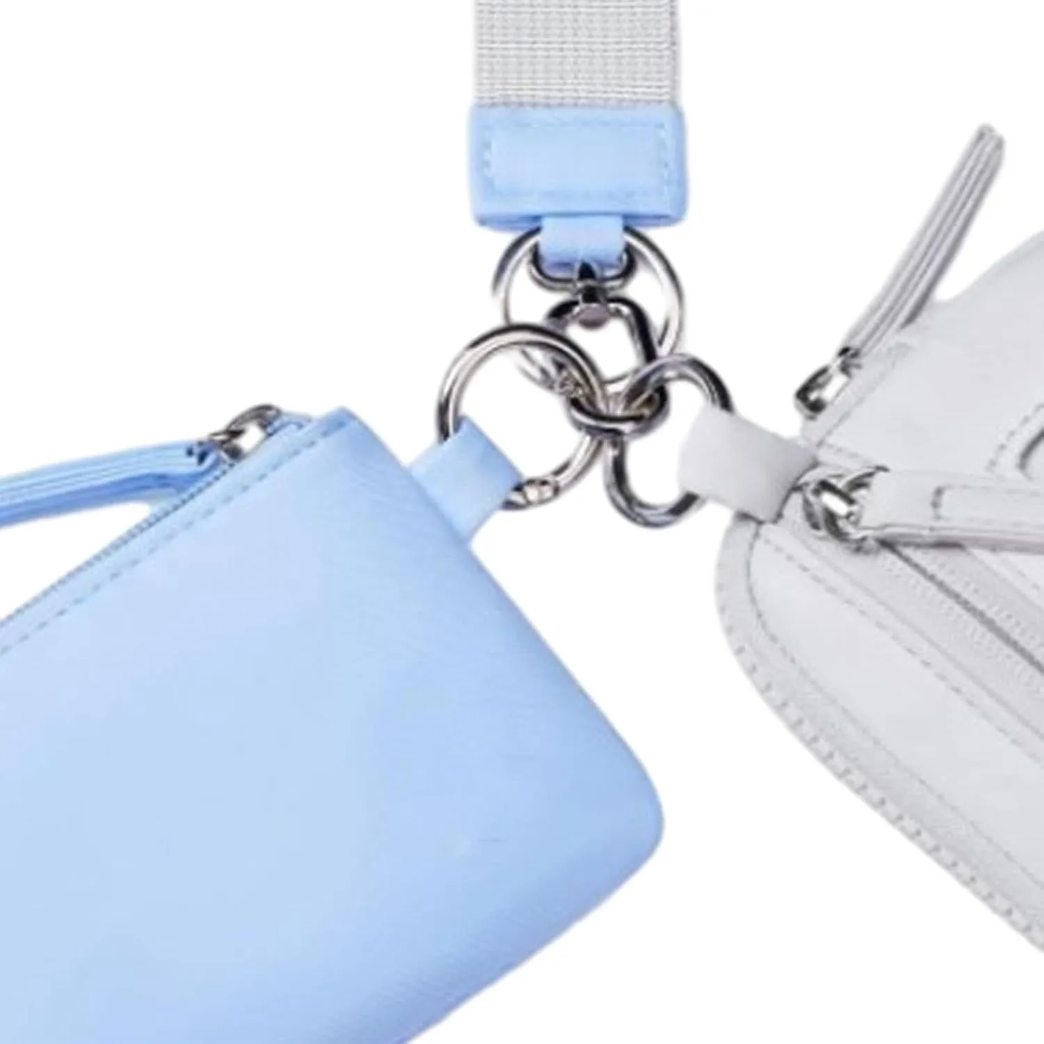 Keychain Wristlet Wallet Small Wallet with Keyring Trendy Waterproof Double Pouch Purse for Travel Trekking Backpacking Camping, Blue Gray
