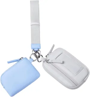 Keychain Wristlet Wallet Small Wallet with Keyring Trendy Waterproof Double Pouch Purse for Travel Trekking Backpacking Camping, Blue Gray